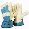 Work gloves with rubberized collar, half padded A-grade cow grain leather